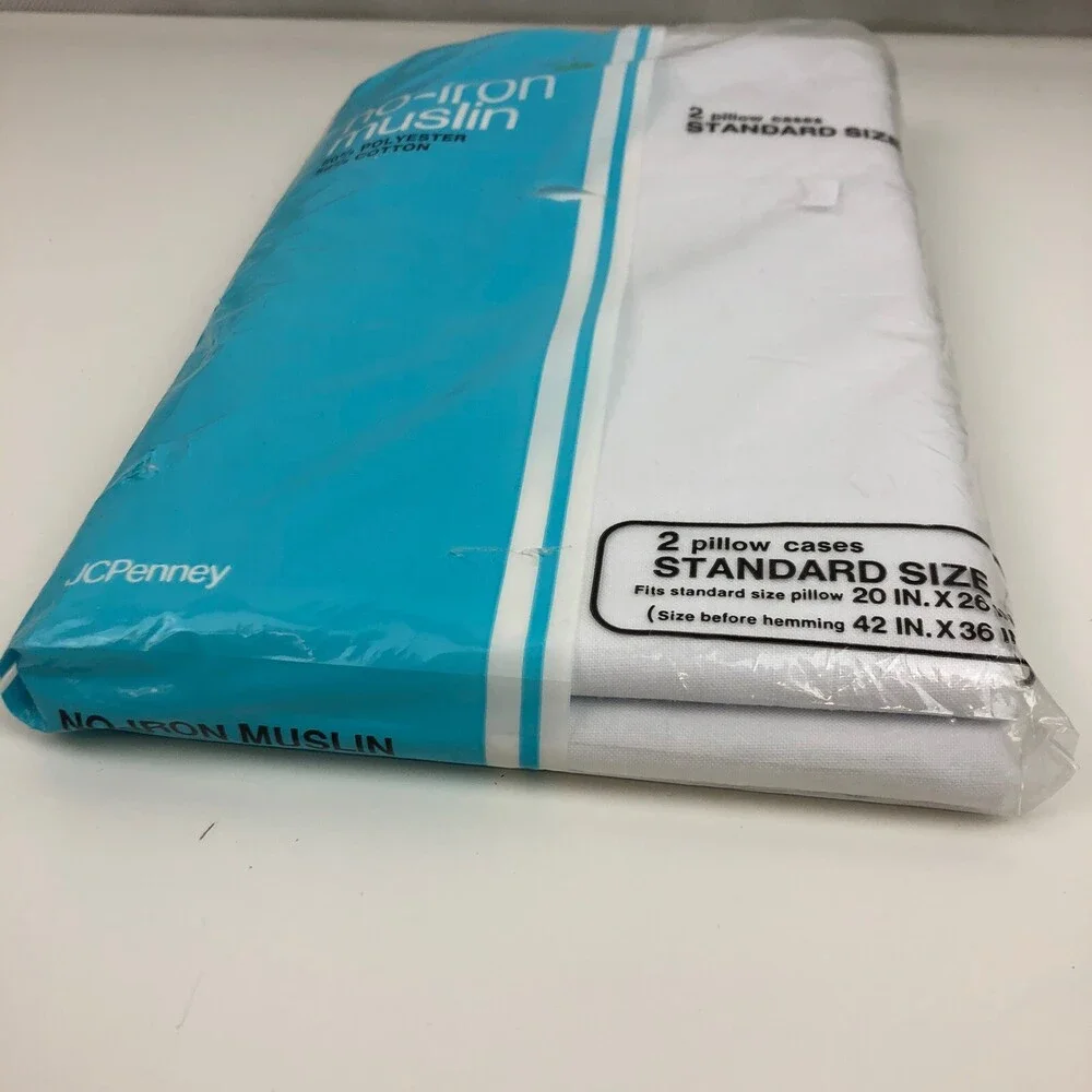 NEW Sealed VTG Standard Pillowcase Set Pair JC Penney NOS Plain White 50 Muslin